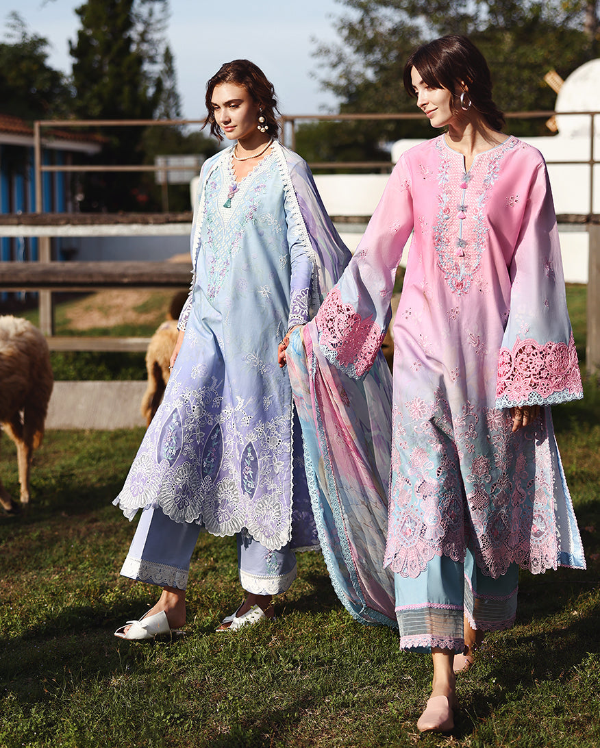 Mushq Solace Ombre Chikankari Lawn Unstitched 3Pc Suit - Faint Blossom