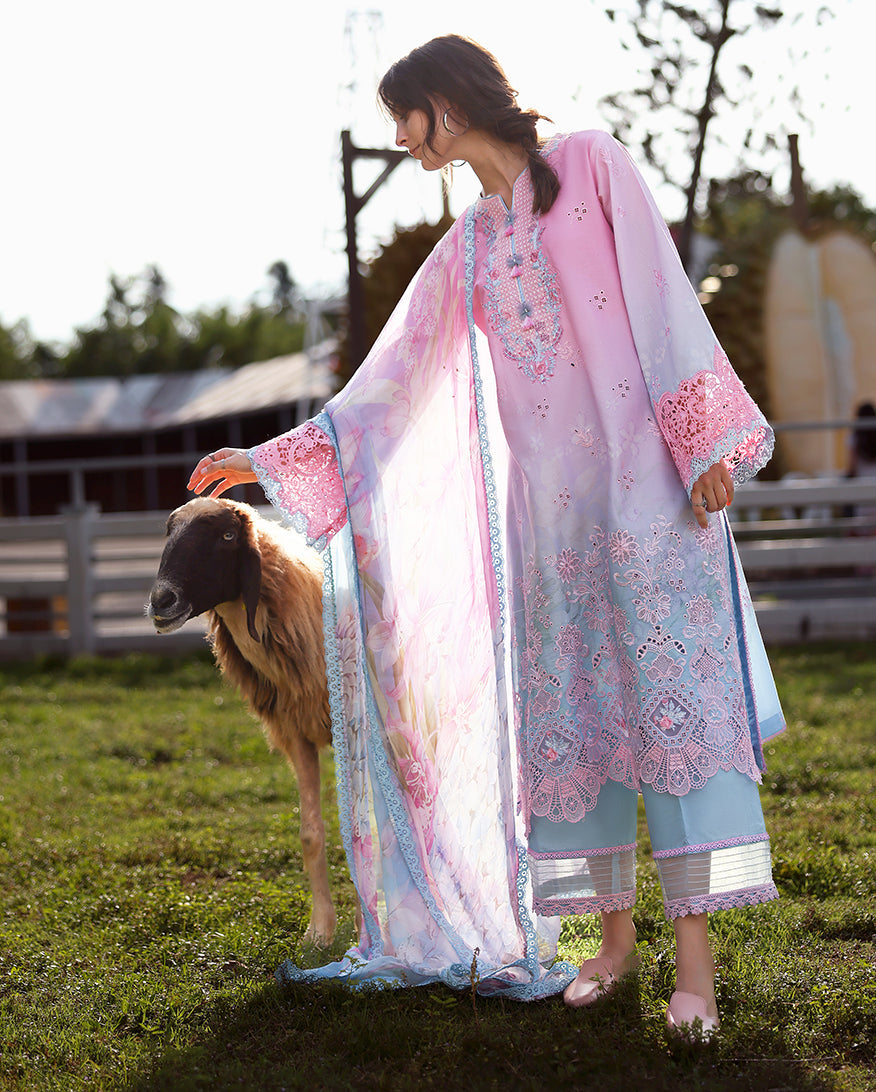 Mushq Solace Ombre Chikankari Lawn Unstitched 3Pc Suit - Faint Blossom