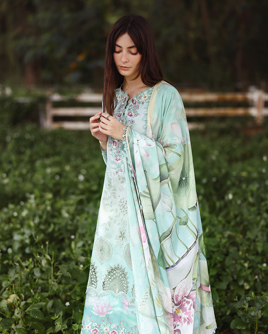 Mushq Solace Ombre Chikankari Lawn Unstitched 3Pc Suit - Tranquil Muse