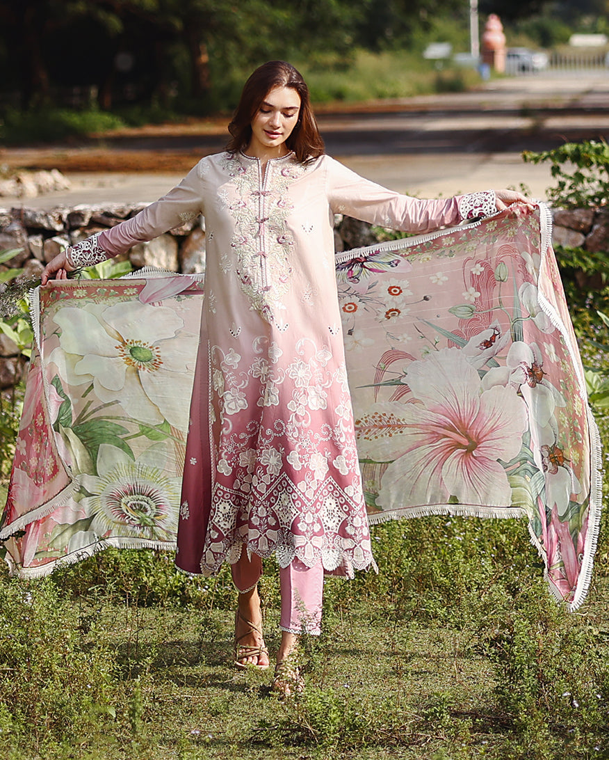 Mushq Solace Ombre Chikankari Lawn Unstitched 3Pc Suit - Dew Drift