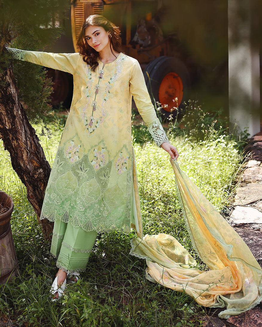 Mushq Solace Ombre Chikankari Lawn Unstitched 3Pc Suit - Quiet Bloom