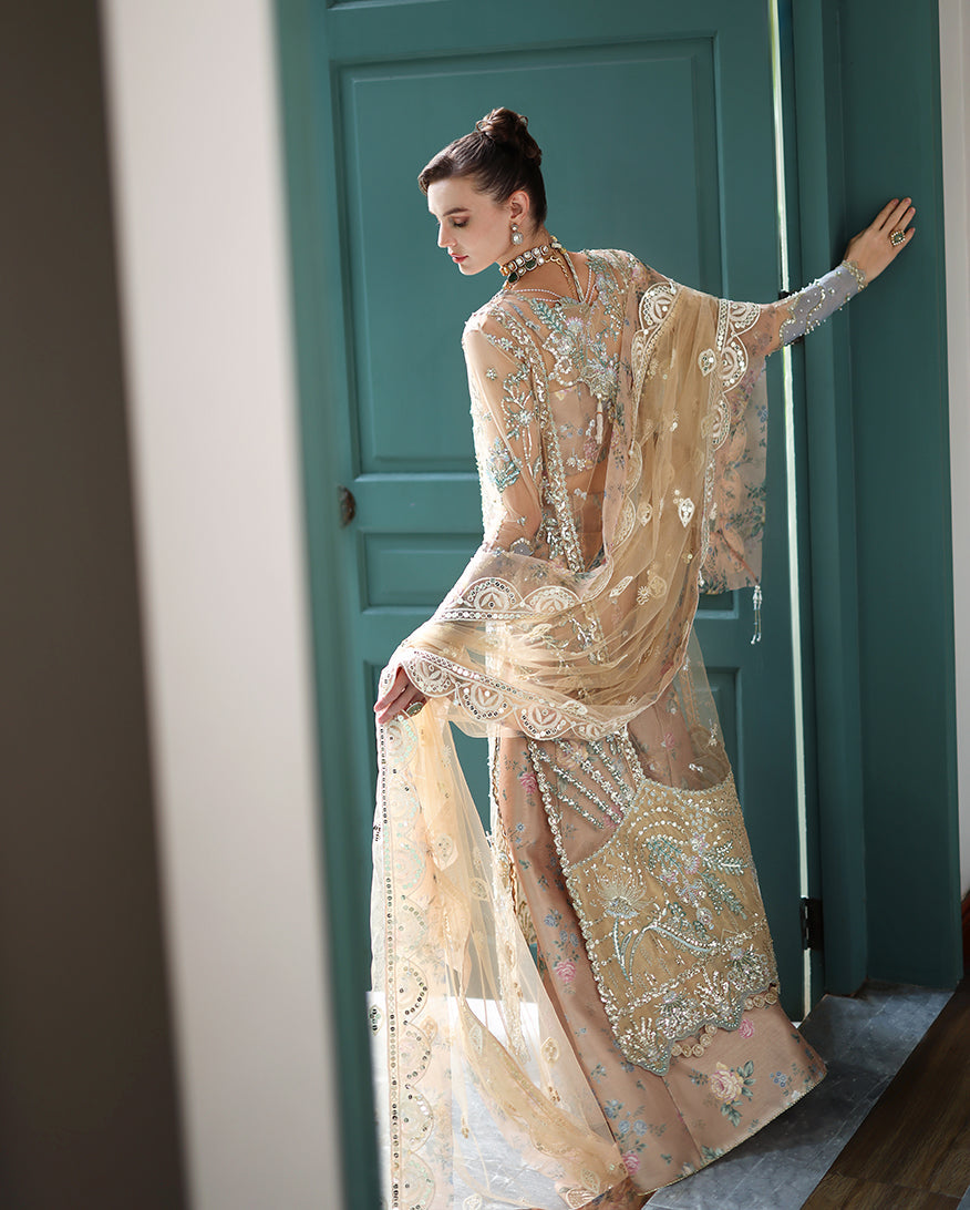 Mushq The Muse Embroidered Net Unstitched 3Pc Suit - Calarissa