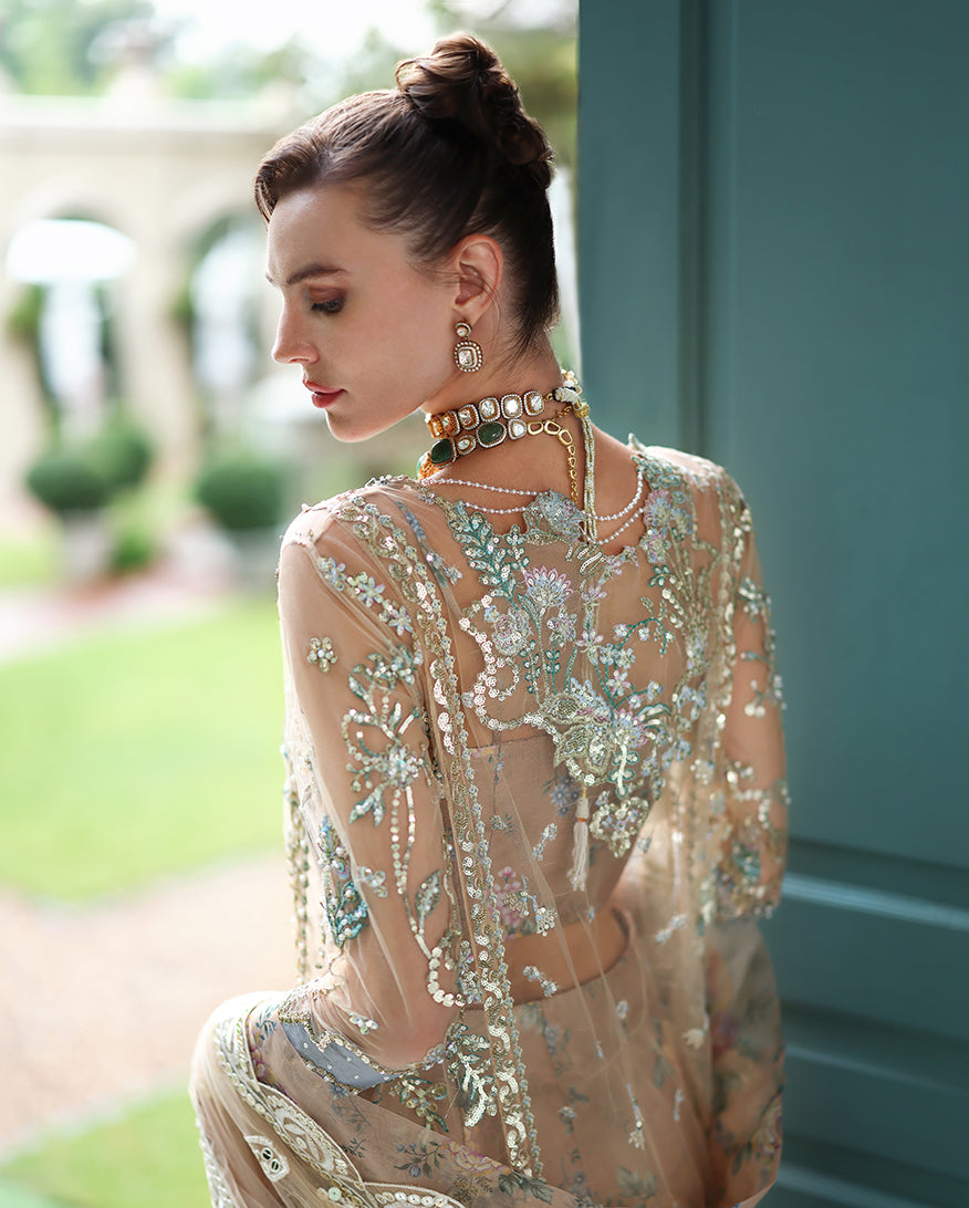 Mushq The Muse Embroidered Net Unstitched 3Pc Suit - Calarissa