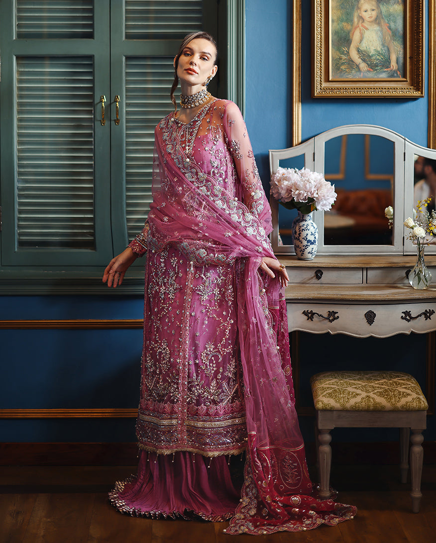Mushq The Muse Embroidered Net Unstitched 3Pc Suit - Arwen