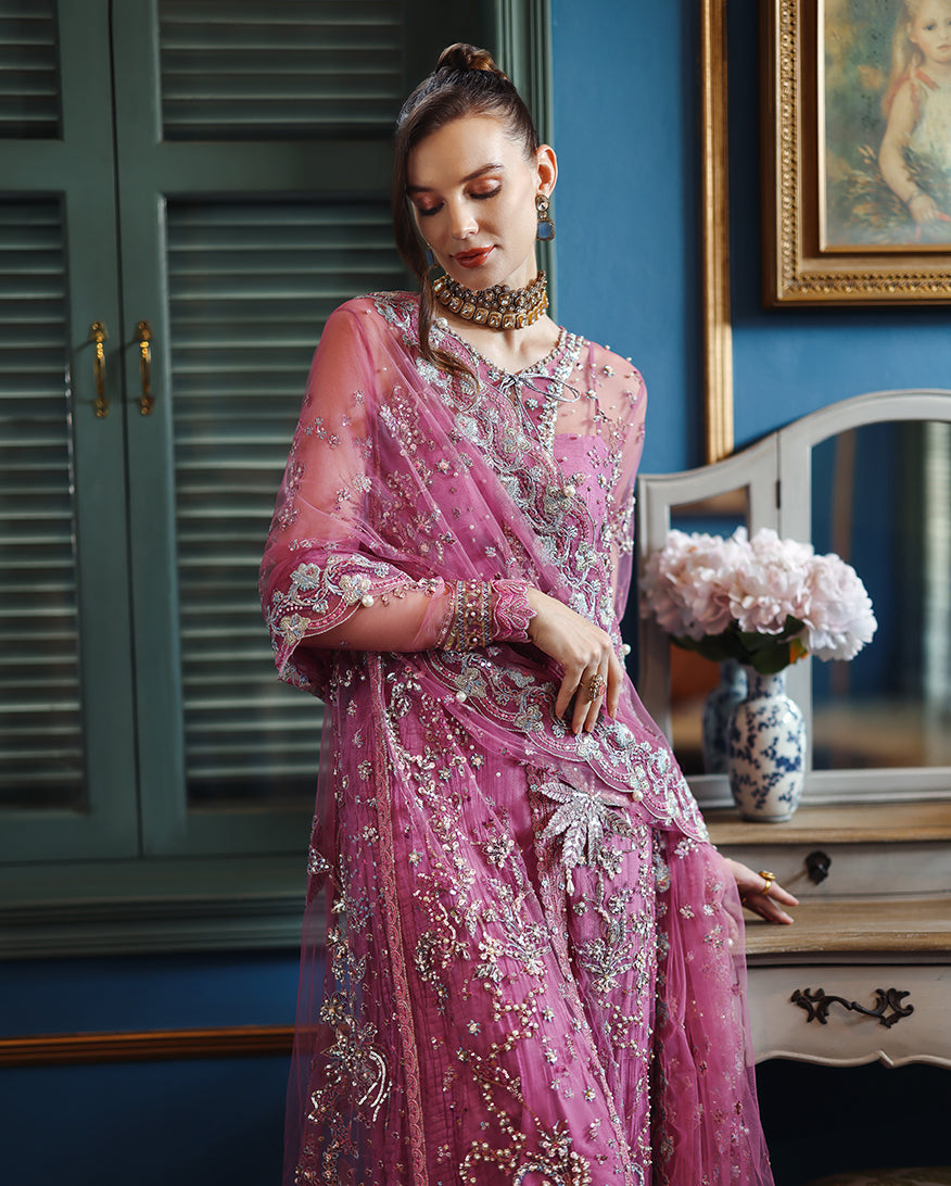 Mushq The Muse Embroidered Net Unstitched 3Pc Suit - Arwen