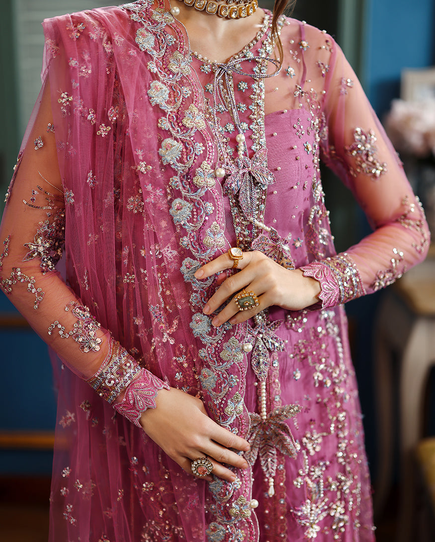 Mushq The Muse Embroidered Net Unstitched 3Pc Suit - Arwen