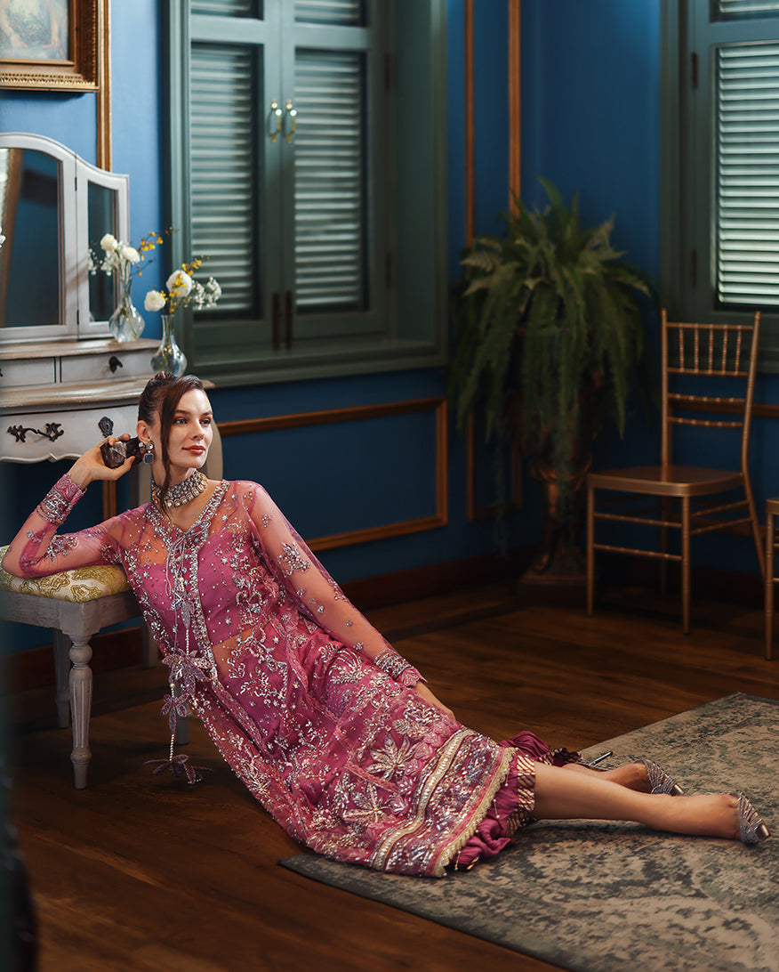 Mushq The Muse Embroidered Net Unstitched 3Pc Suit - Arwen
