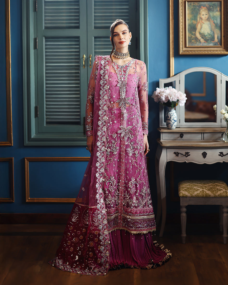 Mushq The Muse Embroidered Net Unstitched 3Pc Suit - Arwen