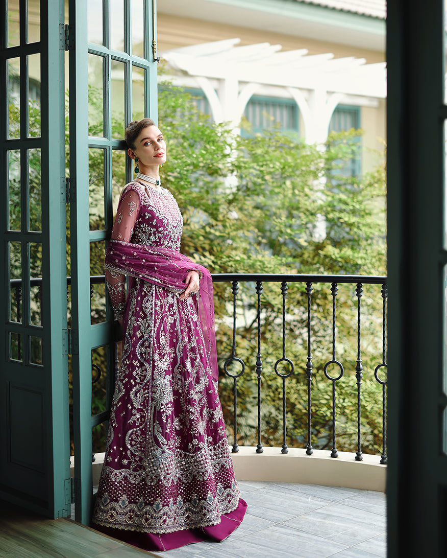 Mushq The Muse Embroidered Net Unstitched 3Pc Suit - Nicole