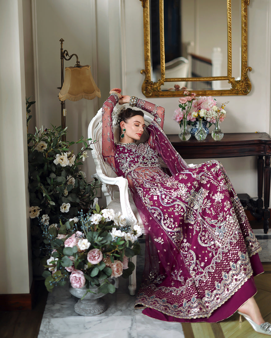 Mushq The Muse Embroidered Net Unstitched 3Pc Suit - Nicole
