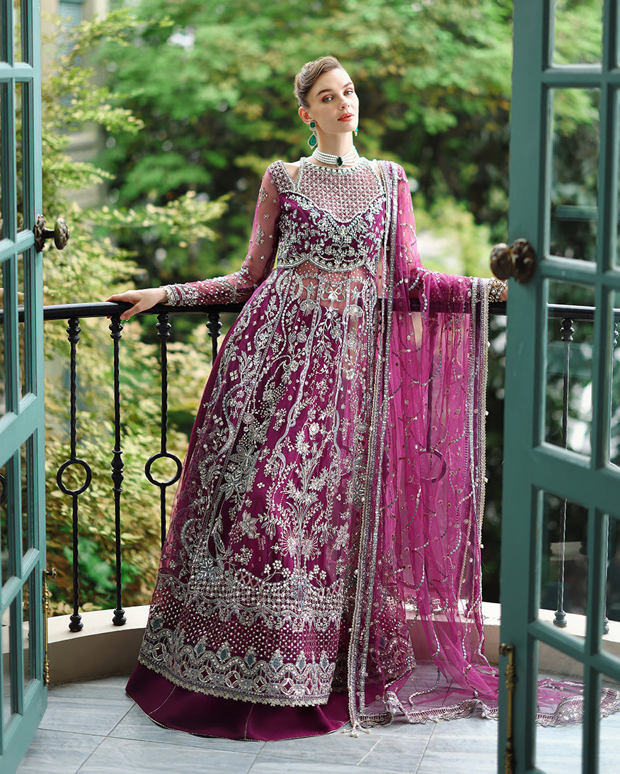 Mushq The Muse Embroidered Net Unstitched 3Pc Suit - Nicole