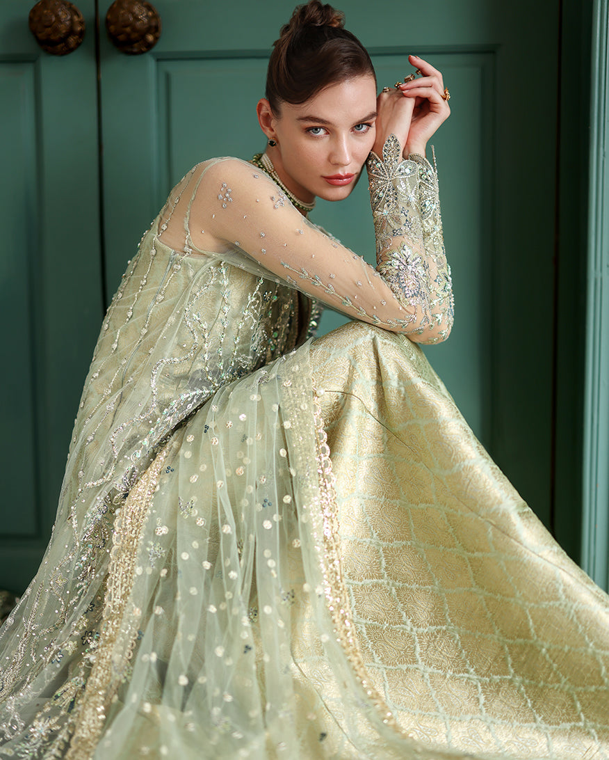 Mushq The Muse Embroidered Net Unstitched 3Pc Suit - Lenora