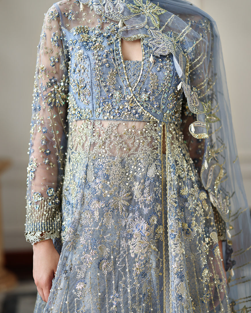 Mushq The Muse Embroidered Net Unstitched 3Pc Suit - Anastassia