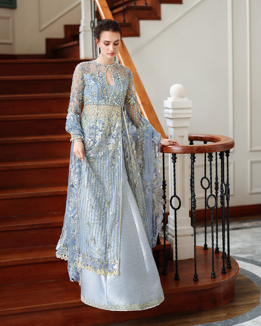 Mushq The Muse Embroidered Net Unstitched 3Pc Suit - Anastassia