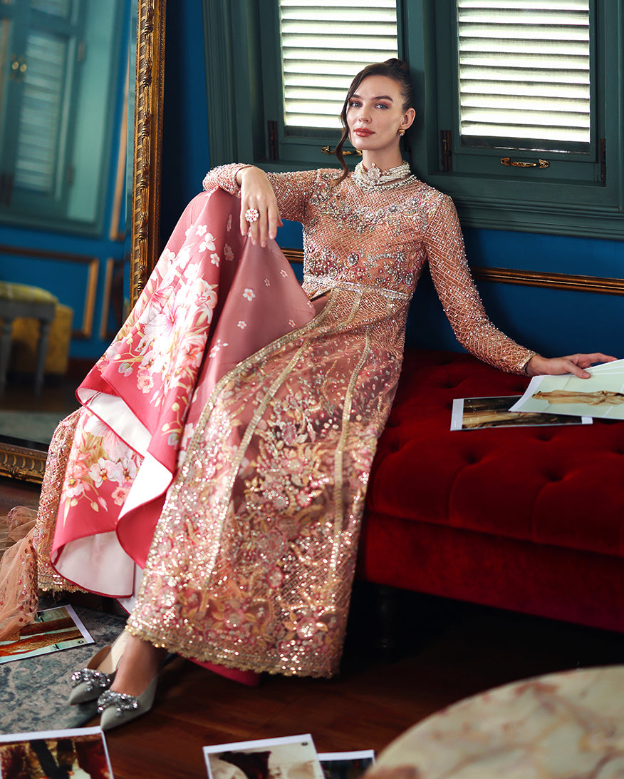 Mushq The Muse Embroidered Net Unstitched 3Pc Suit - Shayna