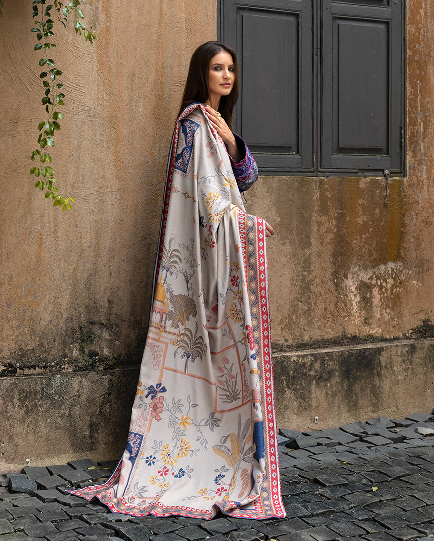 MUSHQ Broadway Embroidered Viscose Unstitched 3Pc Suit - Sunset Promise