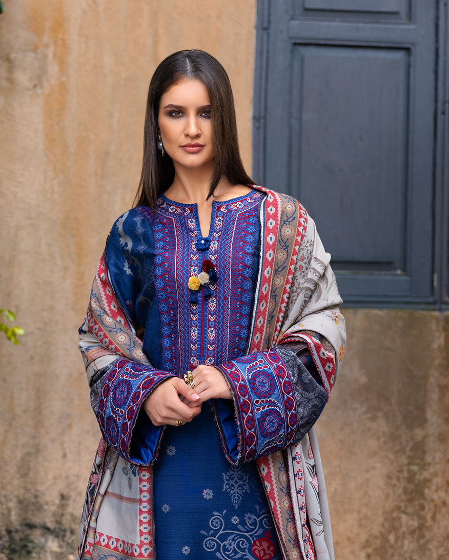 MUSHQ Broadway Embroidered Viscose Unstitched 3Pc Suit - Sunset Promise