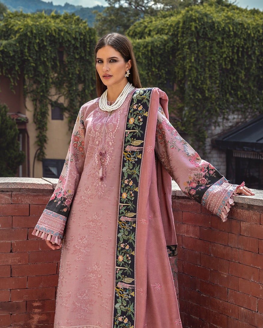 MUSHQ Broadway Embroidered Viscose Unstitched 3Pc Suit - Cortona Bloom