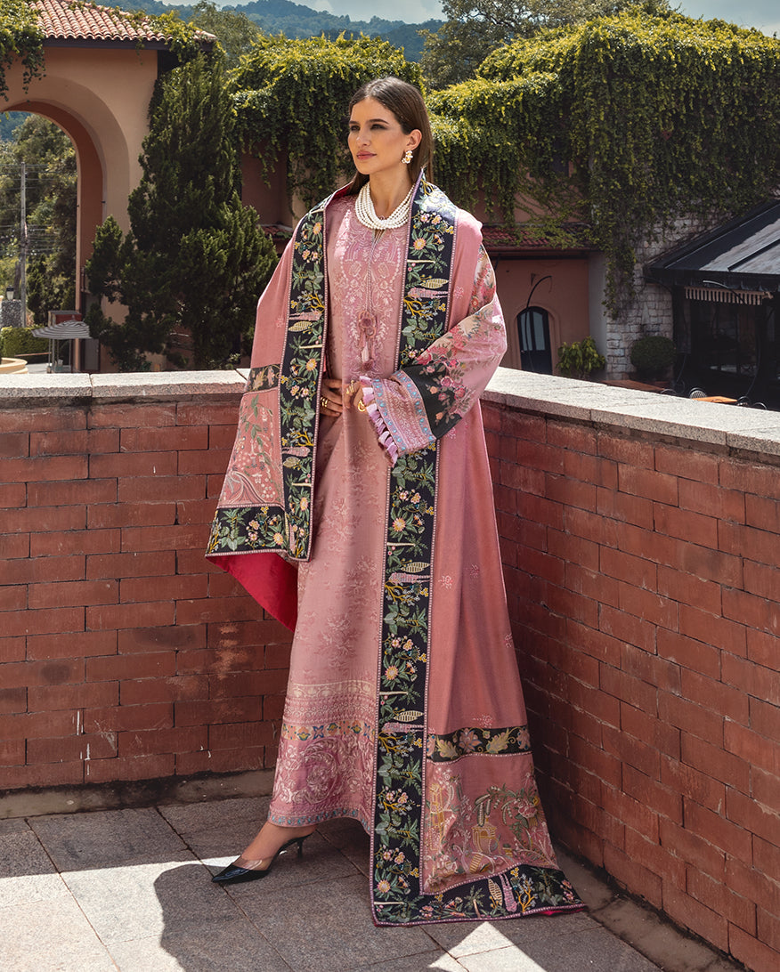MUSHQ Broadway Embroidered Viscose Unstitched 3Pc Suit - Cortona Bloom
