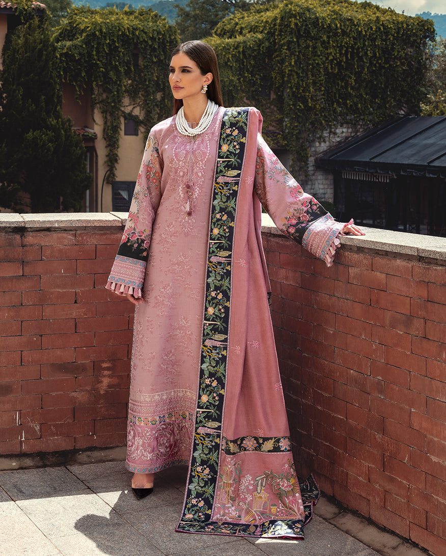 MUSHQ Broadway Embroidered Viscose Unstitched 3Pc Suit - Cortona Bloom