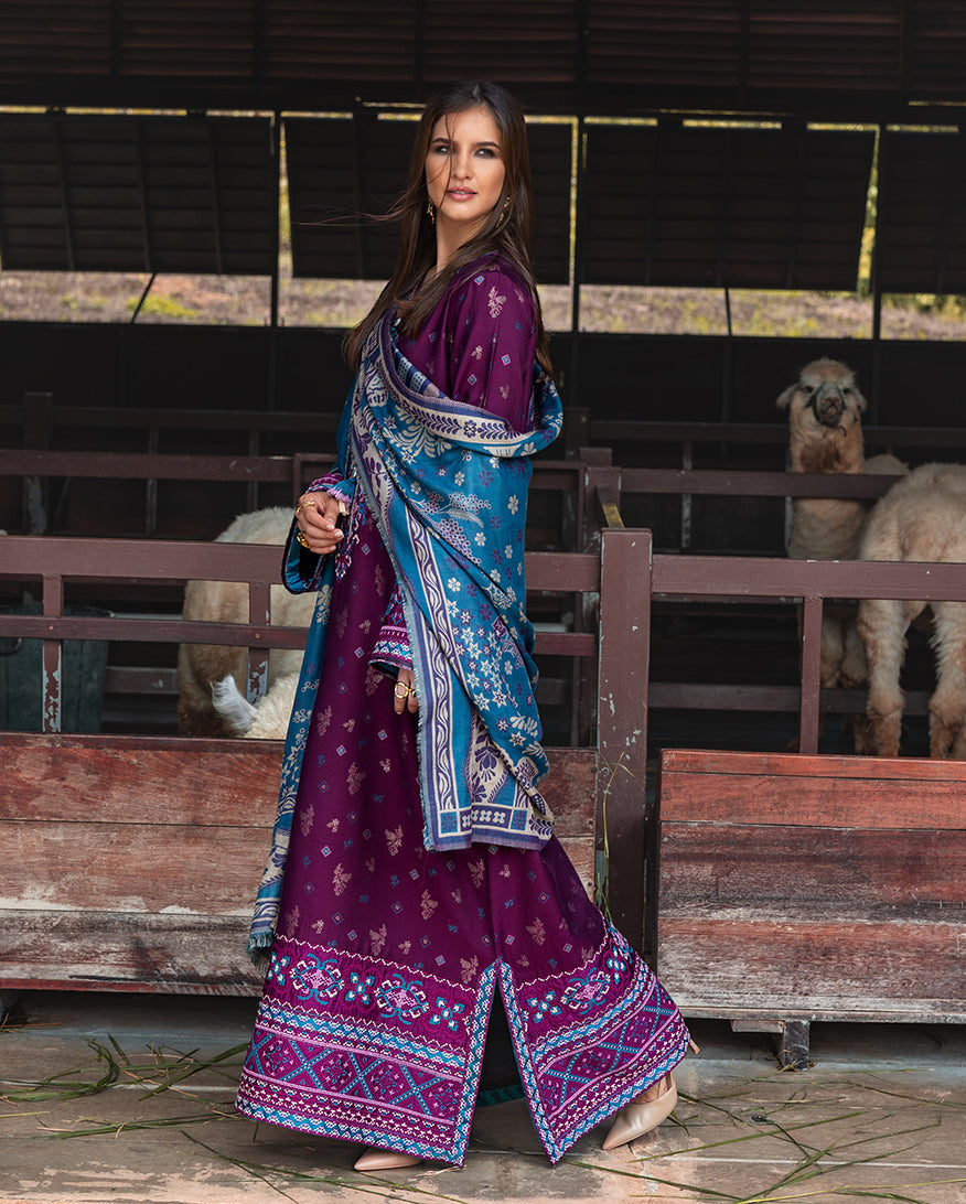 MUSHQ Broadway Embroidered Viscose Unstitched 3Pc Suit - Florence Whisper