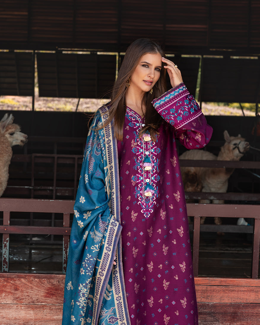 MUSHQ Broadway Embroidered Viscose Unstitched 3Pc Suit - Florence Whisper