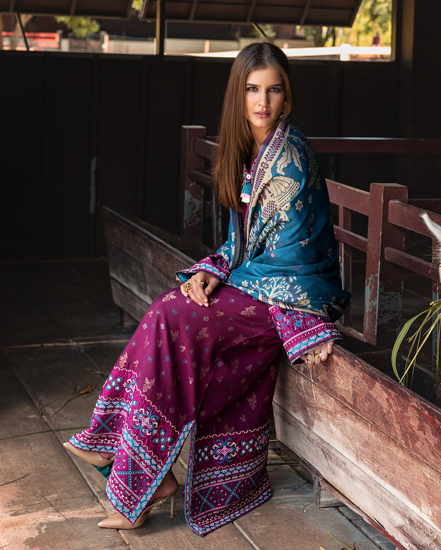 MUSHQ Broadway Embroidered Viscose Unstitched 3Pc Suit - Florence Whisper