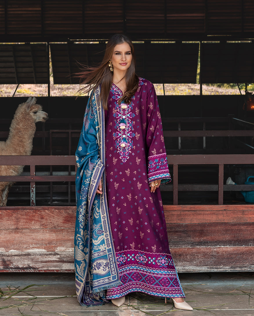 MUSHQ Broadway Embroidered Viscose Unstitched 3Pc Suit - Florence Whisper