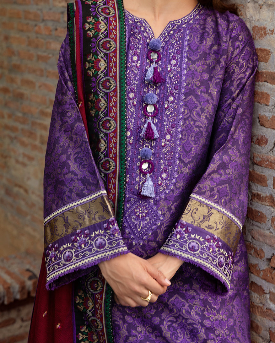 MUSHQ Broadway Embroidered Viscose Unstitched 3Pc Suit - Bella Terra