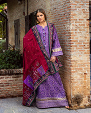 MUSHQ Broadway Embroidered Viscose Unstitched 3Pc Suit - Bella Terra