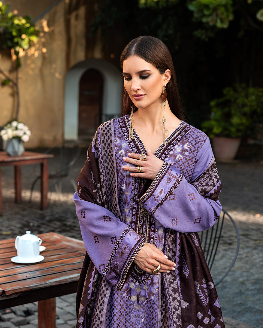 MUSHQ Broadway Embroidered Karandi Unstitched 3Pc Suit - Villa Bramasole