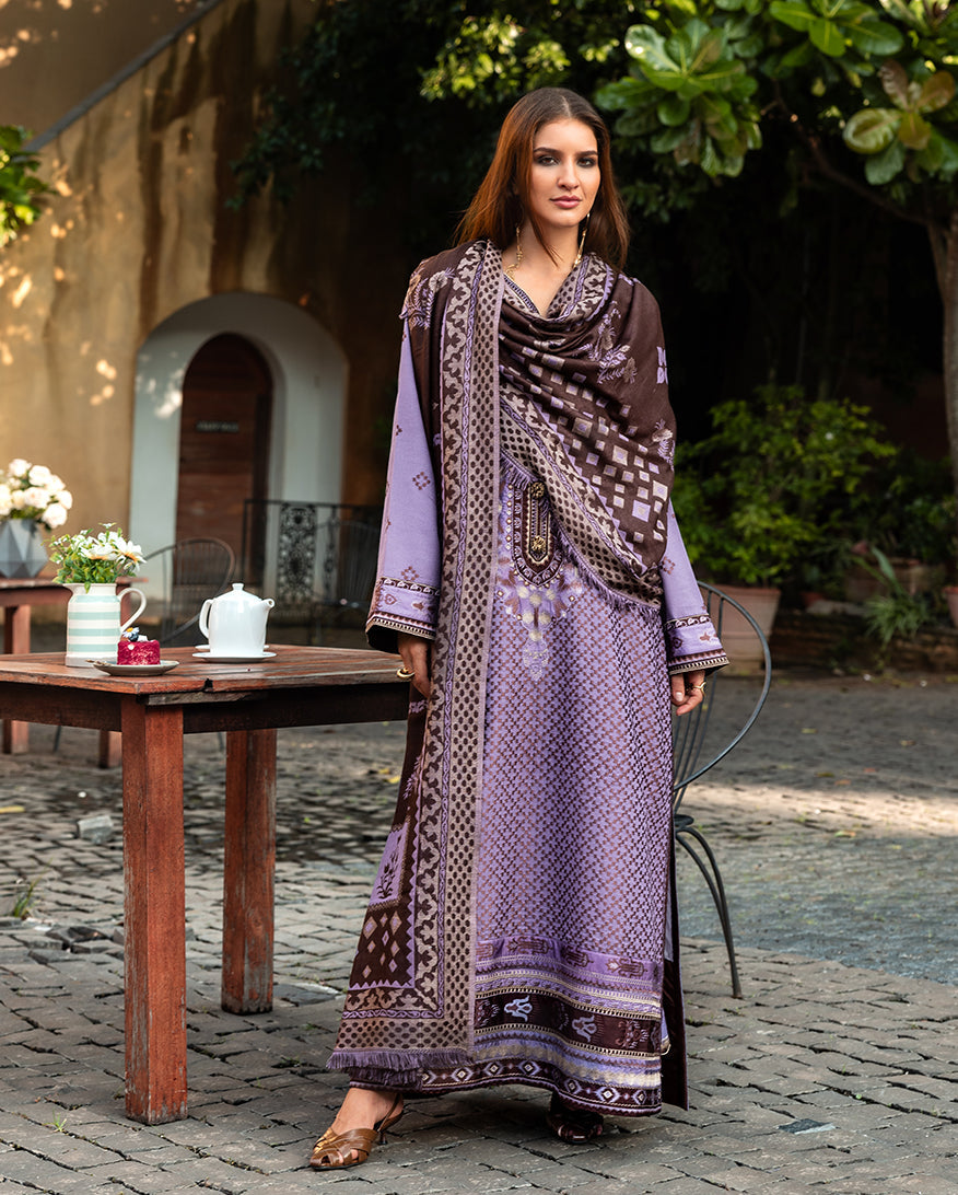 MUSHQ Broadway Embroidered Karandi Unstitched 3Pc Suit - Villa Bramasole