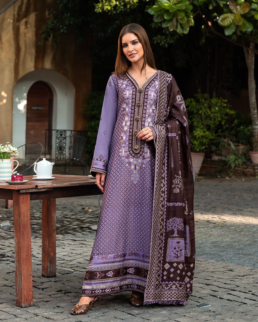 MUSHQ Broadway Embroidered Karandi Unstitched 3Pc Suit - Villa Bramasole