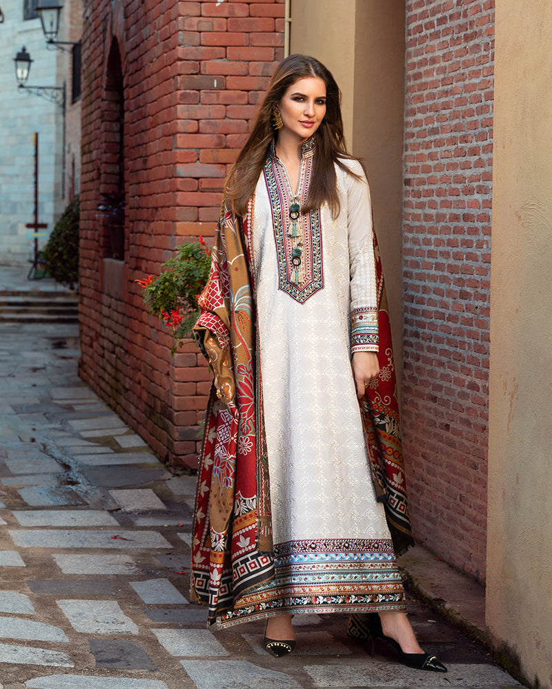 MUSHQ Broadway Embroidered Karandi Unstitched 3Pc Suit - Tuscan Dawn