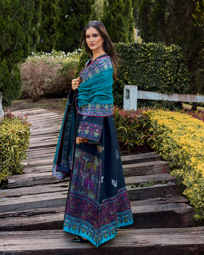 MUSHQ Broadway Embroidered Viscose Unstitched 3Pc Suit - Radiant Solitude