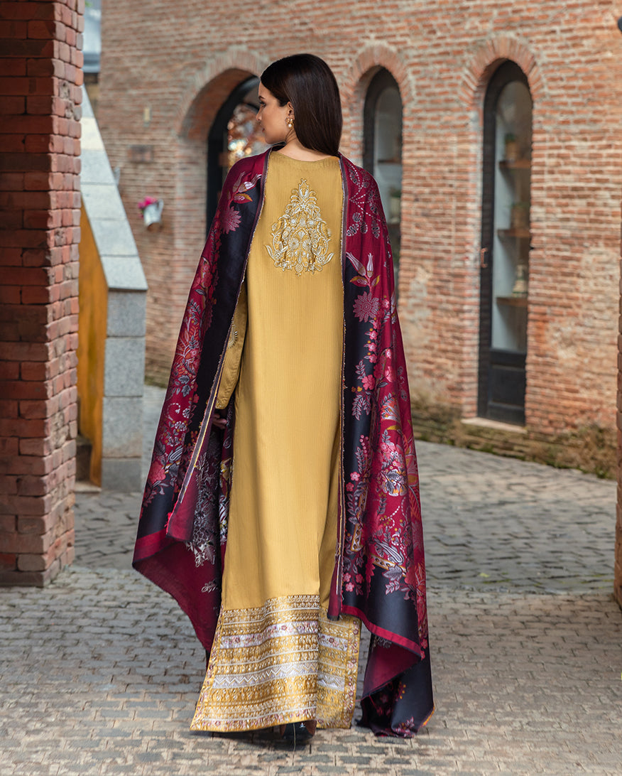 MUSHQ Broadway Embroidered Herringbone Unstitched 3Pc Suit - Sunlit Siena