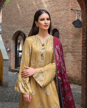 MUSHQ Broadway Embroidered Herringbone Unstitched 3Pc Suit - Sunlit Siena