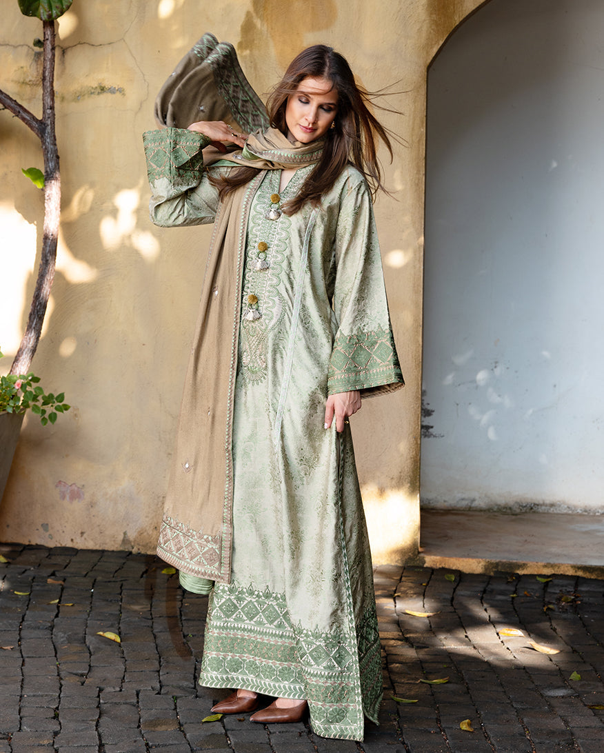 MUSHQ Broadway Embroidered Viscose Unstitched 3Pc Suit - Solare