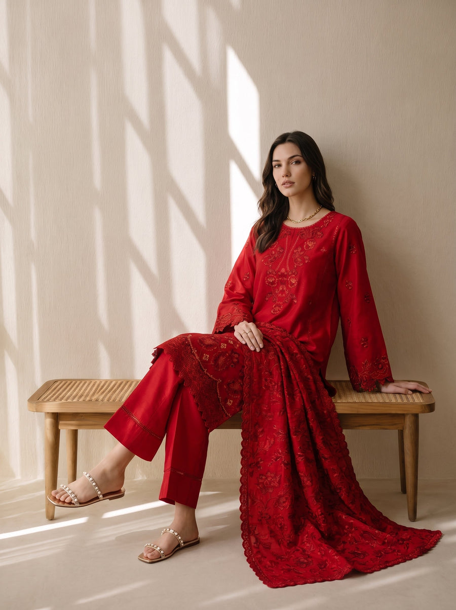 Viana by Sanam Saeed Embroidered Karandi Unstitched 3Pc Suit - MUSE