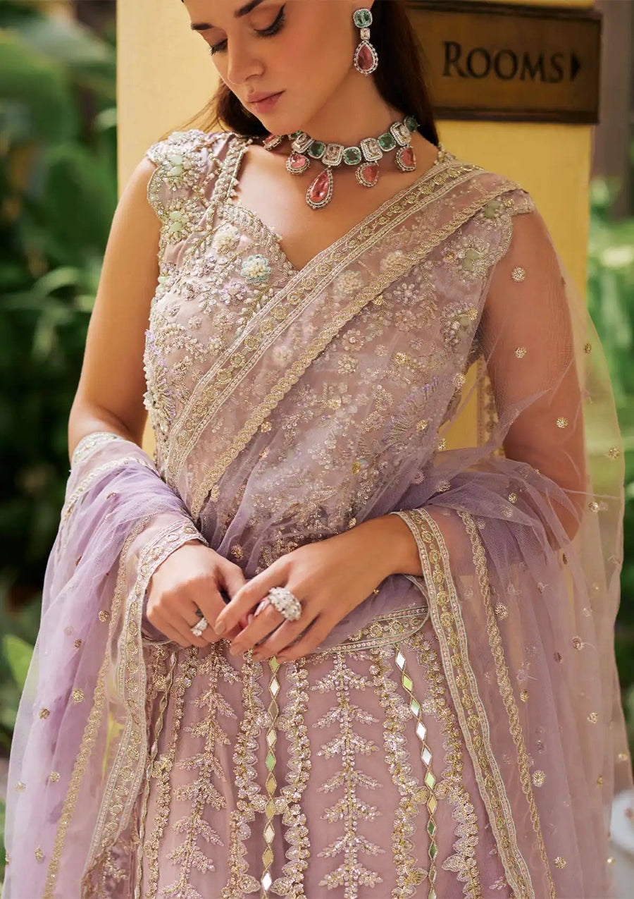 Mushq Stardust Embroidered Net Unstitched 3Pc Suit MN23-06 Selenic