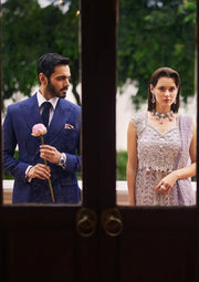 Mushq Stardust Embroidered Net Unstitched 3Pc Suit MN23-06 Selenic