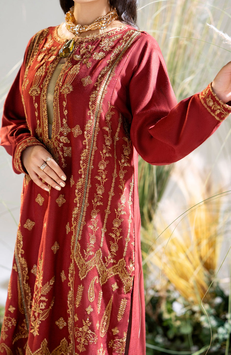 Maryum N Maria Sheharbano Unstitched Peach Leather 3Pc Suit - MW23558