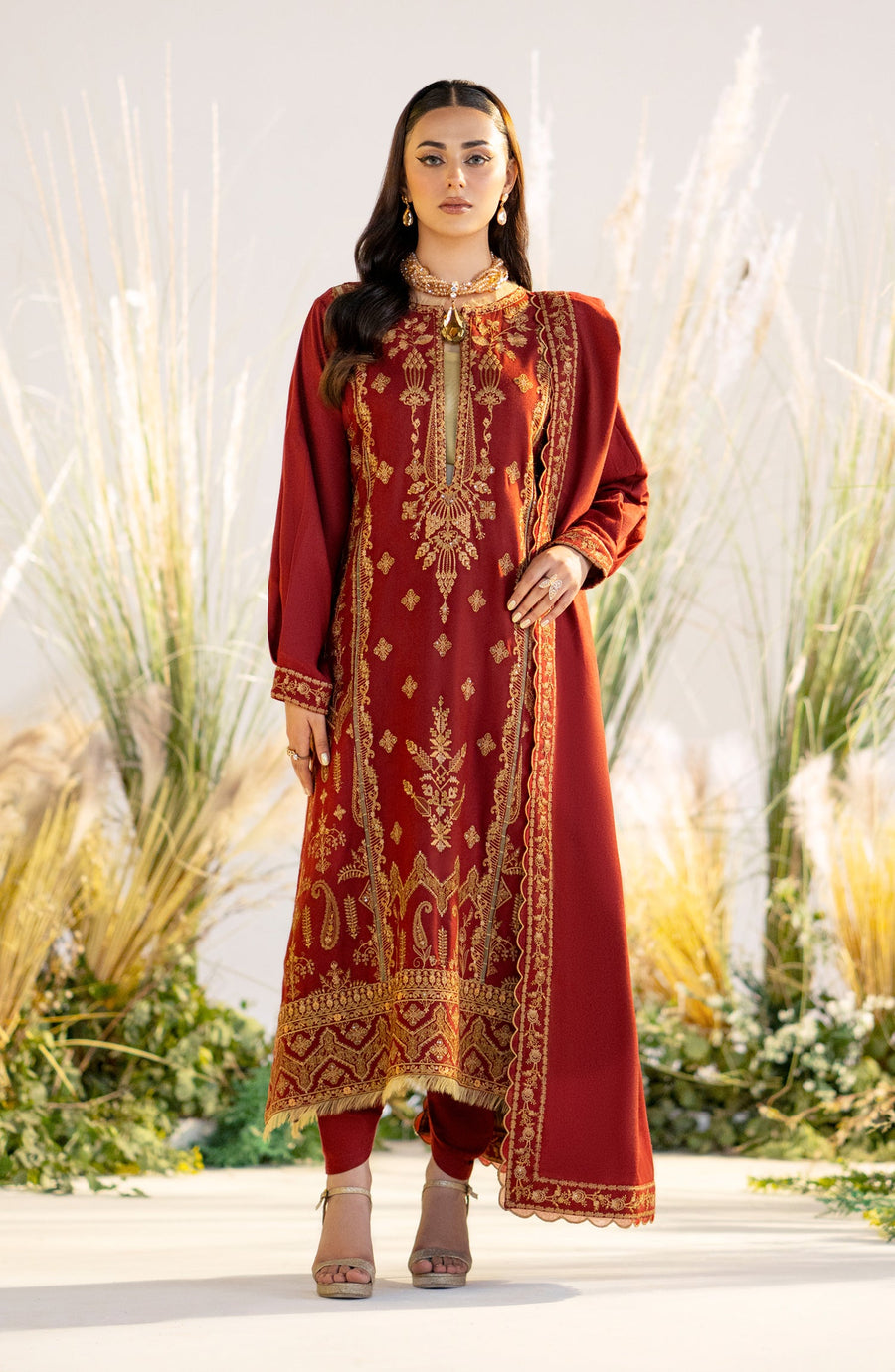 Maryum N Maria Sheharbano Unstitched Peach Leather 3Pc Suit - MW23558