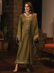 IZEL Musafir Embroidered Italian Woolen Unstitched 3Pc Suit - Mayal