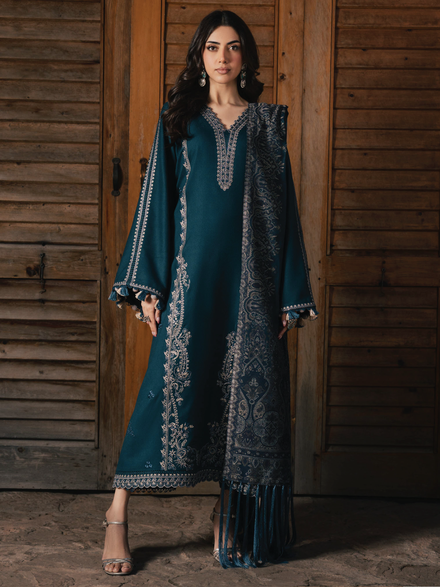 IZEL Musafir Embroidered Italian Woolen Unstitched 3Pc Suit - Adaa
