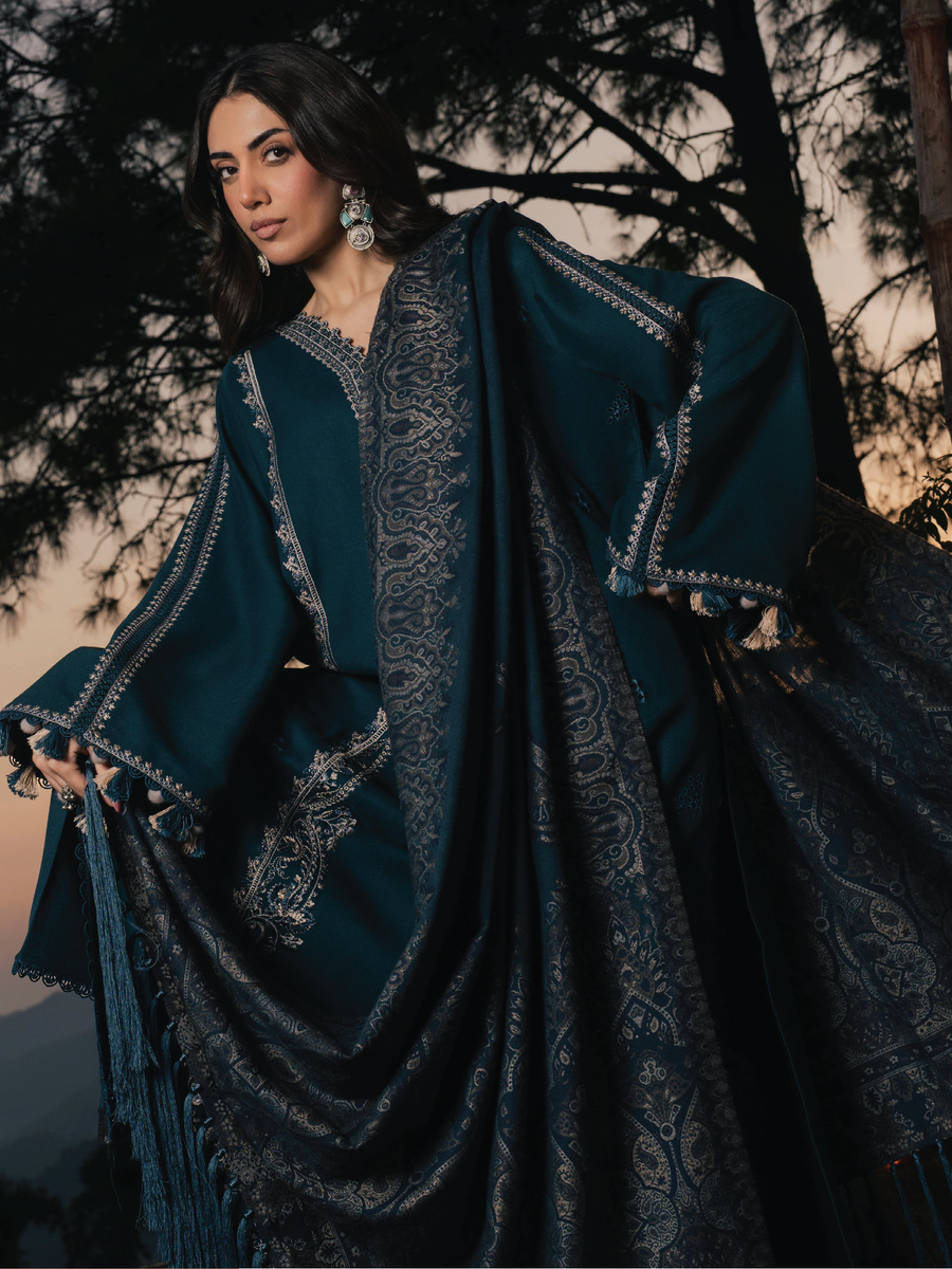 IZEL Musafir Embroidered Italian Woolen Unstitched 3Pc Suit - Adaa