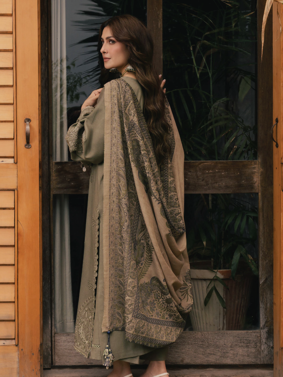 IZEL Musafir Embroidered Italian Woolen Unstitched 3Pc Suit - Rukh