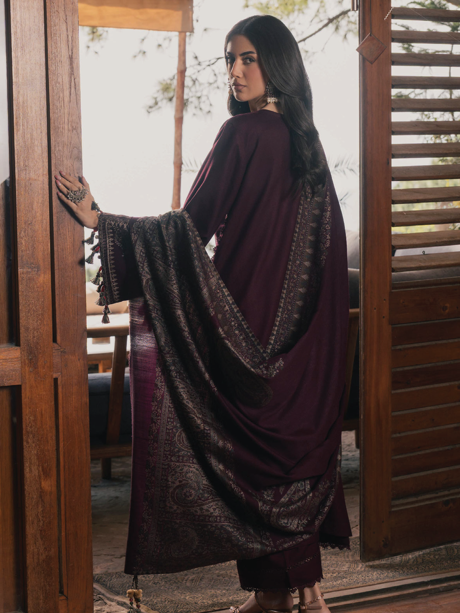 IZEL Musafir Embroidered Italian Woolen Unstitched 3Pc Suit - Aylah
