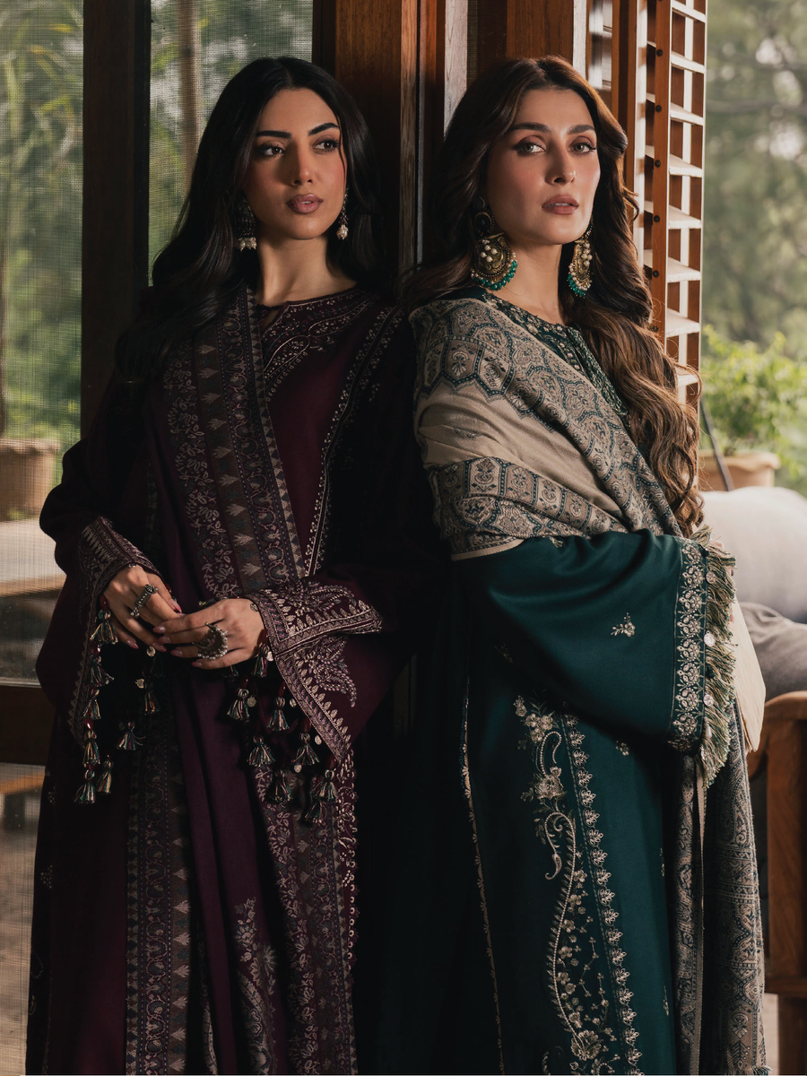 IZEL Musafir Embroidered Italian Woolen Unstitched 3Pc Suit - Aylah
