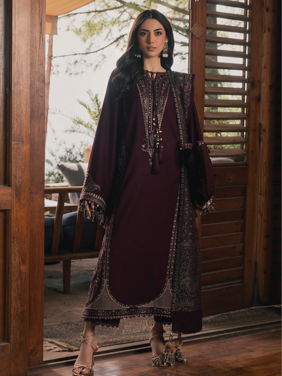 IZEL Musafir Embroidered Italian Woolen Unstitched 3Pc Suit - Aylah
